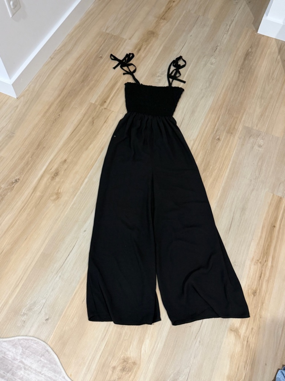 Show Me Your MuMu Black Smocked Bodice Wide-Leg Jumpsuit